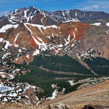 Red slopes with Torreys and Greys Peaks seen from 4028 meters high Landslide Peak